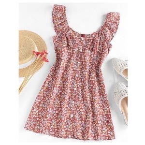NWT ZAFUL Flower Mock Button Ruffle Mini Dress size Small